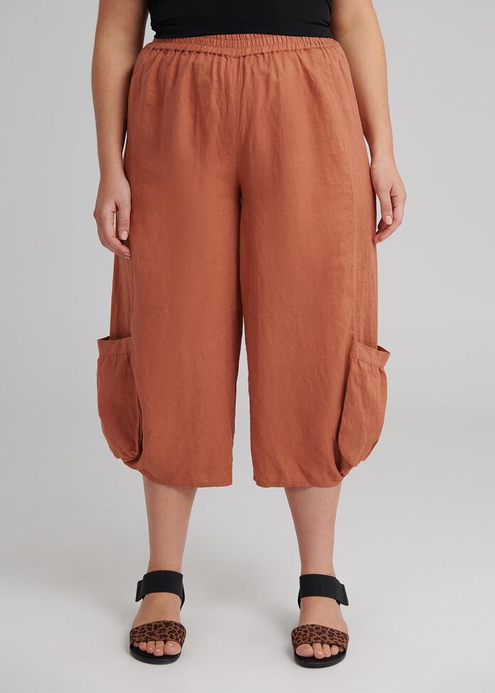 The Easy Linen Crop Pant, , hi-res