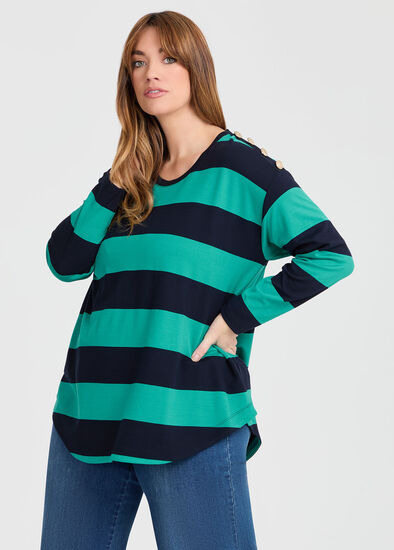 Plus Size Bamboo Ponte 2 Tone Stripe Top