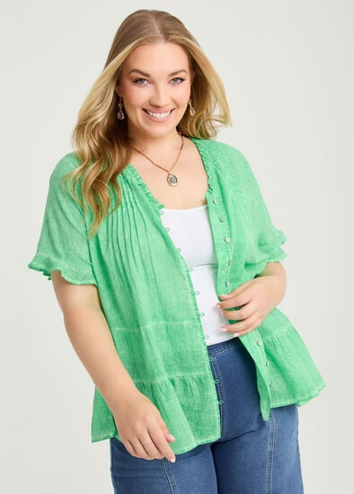 Plus Size Cotton Frill Detail Button Top