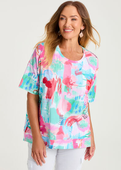 Plus Size Cotton Abstract Painterly T-shirt