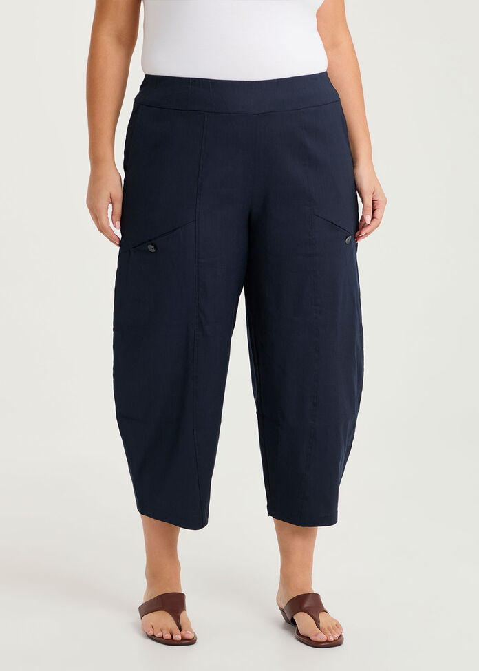Stretch Linen Lantern Crop Pant, , hi-res