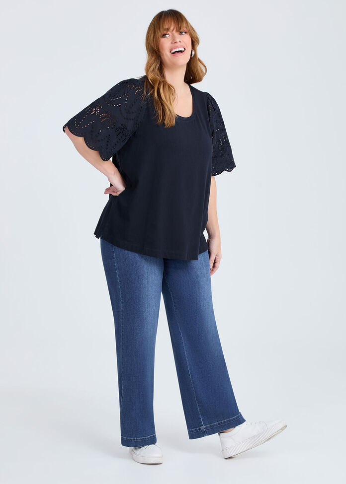 Cotton Broderie Palm T-shirt, , hi-res