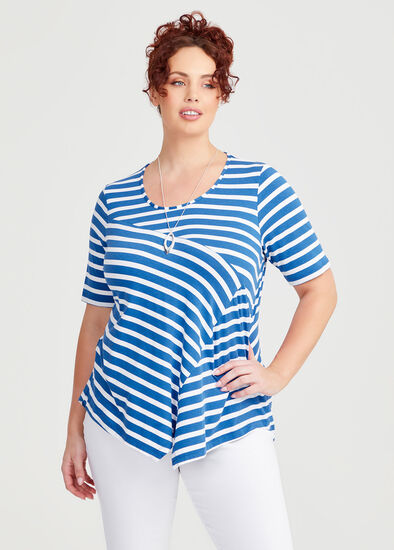 Plus Size Natural Asymmetric Stripe Top