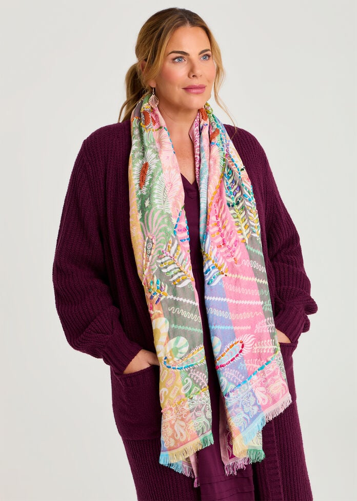 Paisley Embroidered Jacquard Scarf, , hi-res