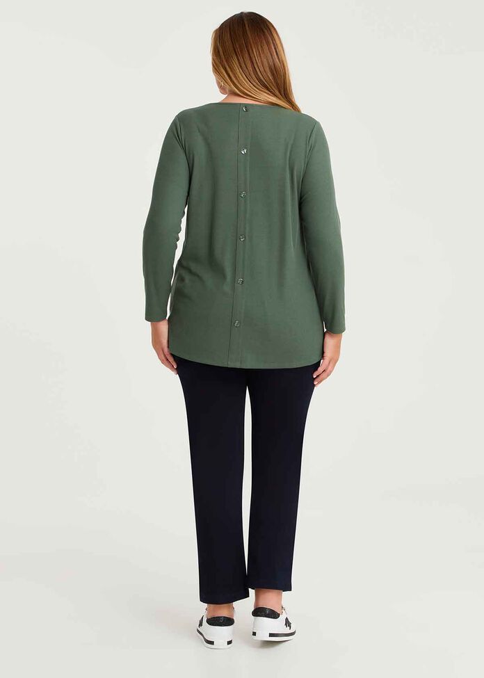 Rib Back Button Detail Top, KHAKI, hi-res