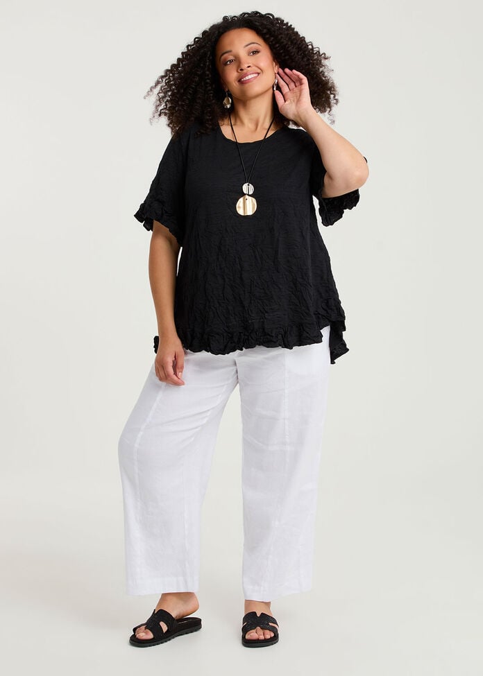 Stretch Linen Relaxed Wide Leg Pant, , hi-res