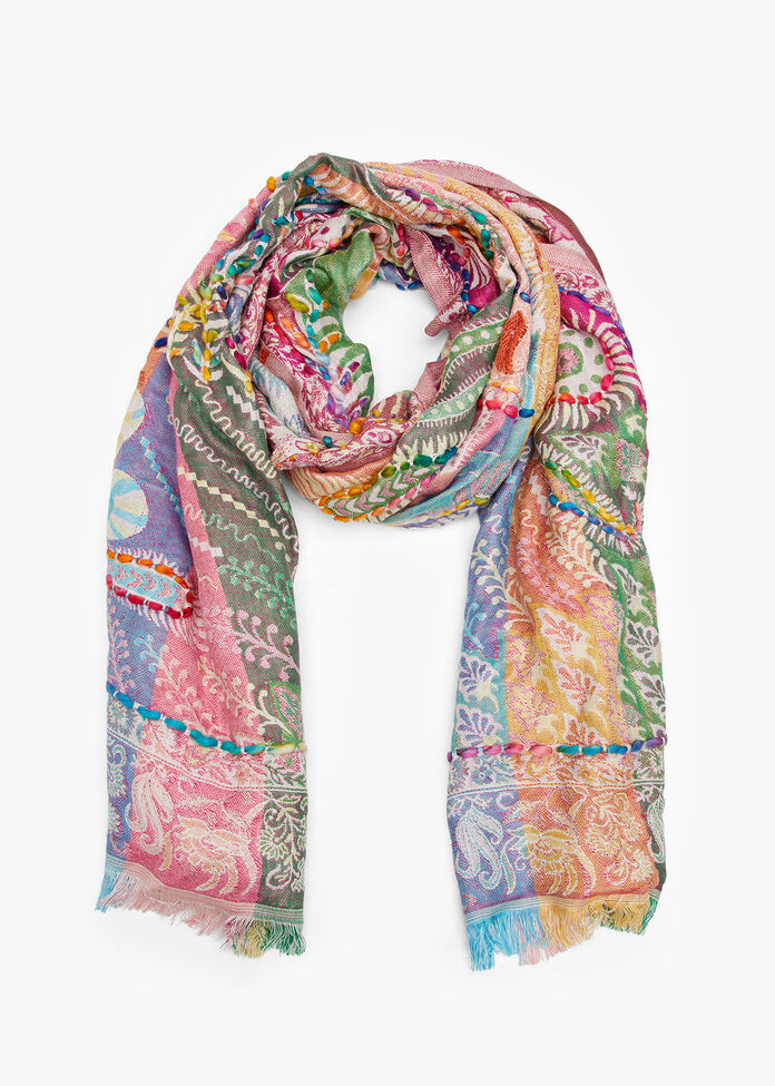 Paisley Embroidered Jacquard Scarf, , hi-res