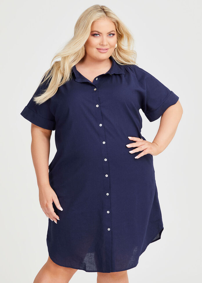 Cotton Linen Shirt Dress, , hi-res
