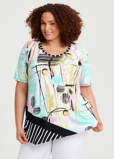 Plus Size Abstract Spot Natural Spliced Top