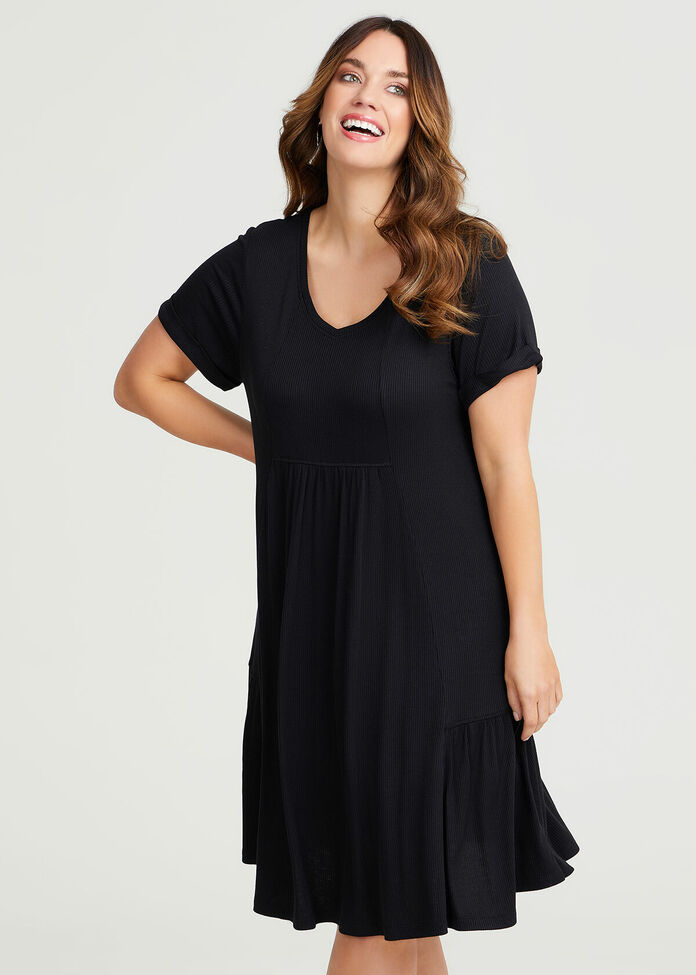 Shop Plus Size Mini Rib V-neck Spliced Dress in Black | Sizes 12-30 ...