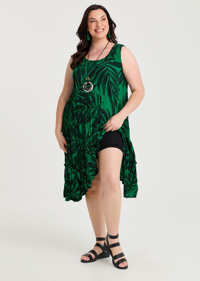 Palm Print Plisse Tunic Dress, , hi-res