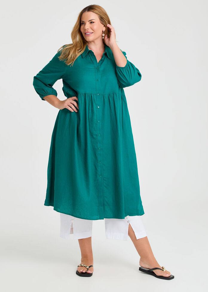 Linen Blend Isla Shirt, TEAL GREEN, hi-res