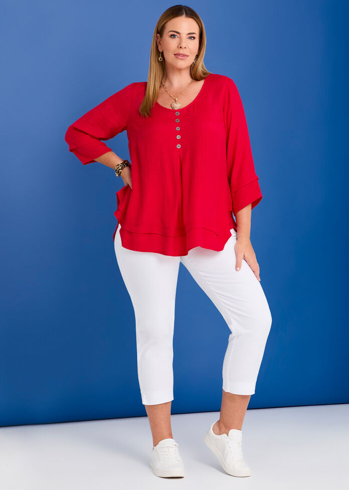 Button Crinkle Natural Top, , hi-res