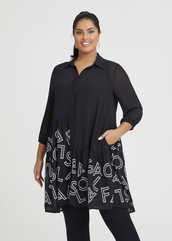 Chiffon Tier Letter Shirt, , hi-res