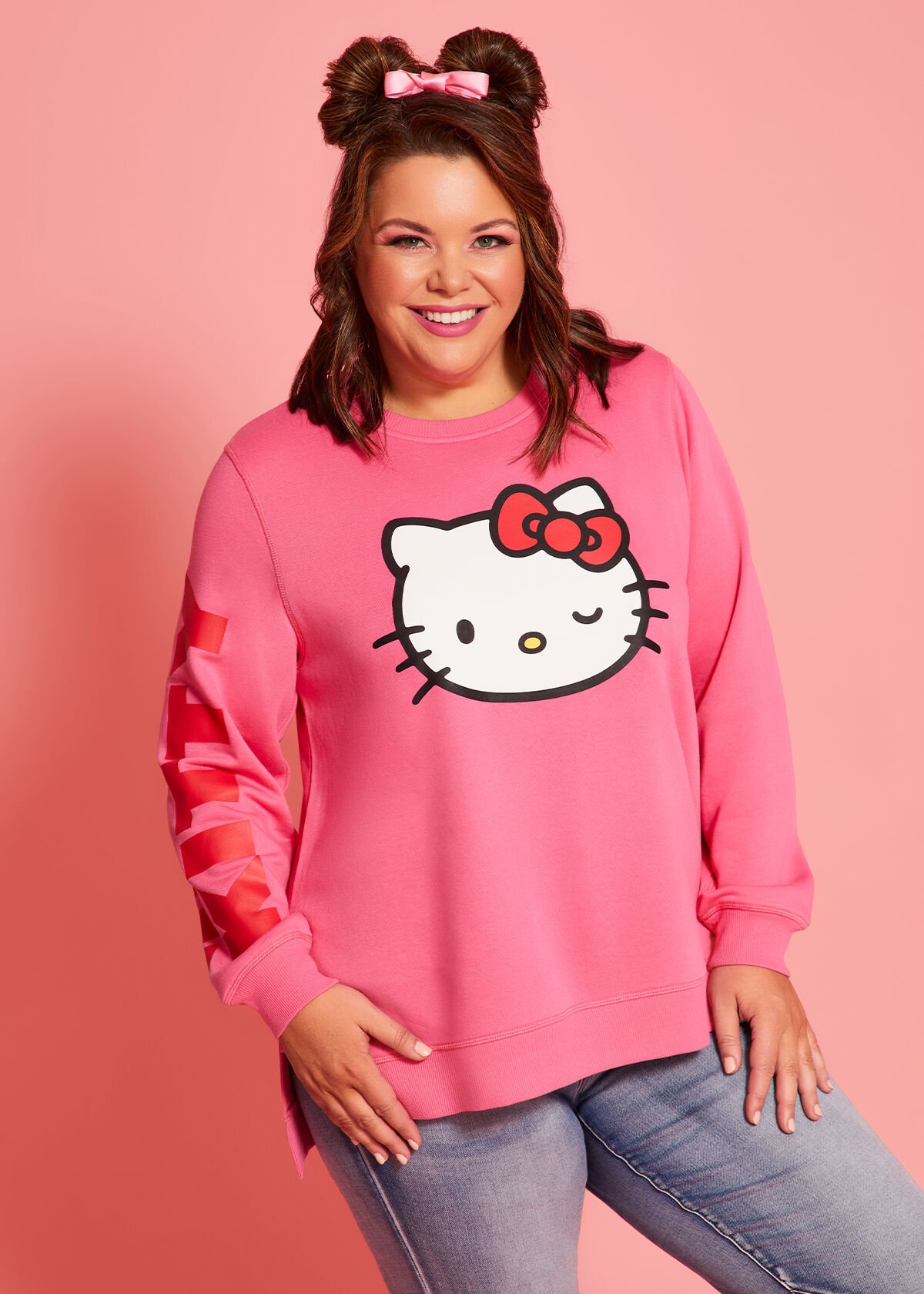Shop Plus Size Hello Kitty Pink Sweatshirt in Red Taking Shape AU