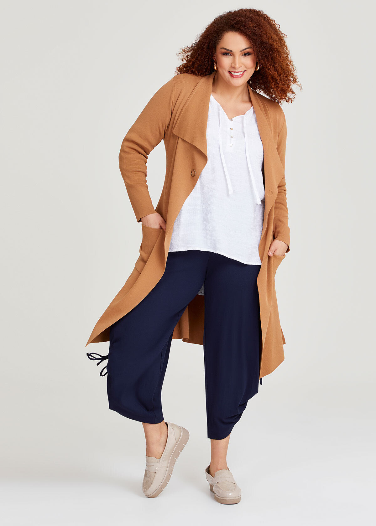 Shop Plus Size Downtown Natural Cardigan in Brown Taking Shape AU