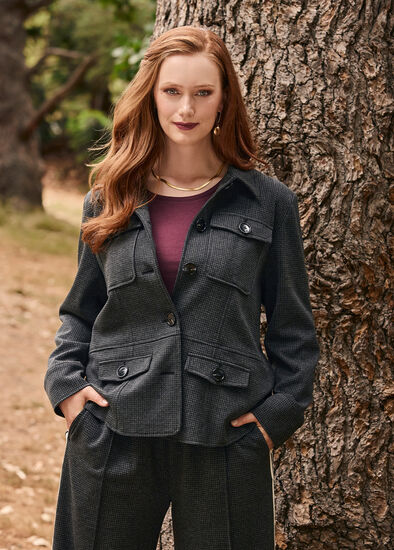 Plus Size Houndstooth Patch Pocket Jacket
