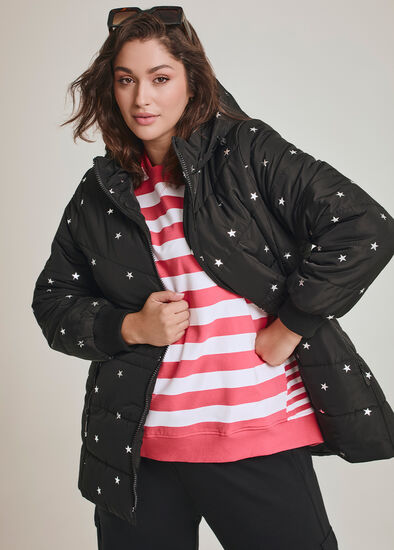 Plus Size Star Quilted Puffer Jacket