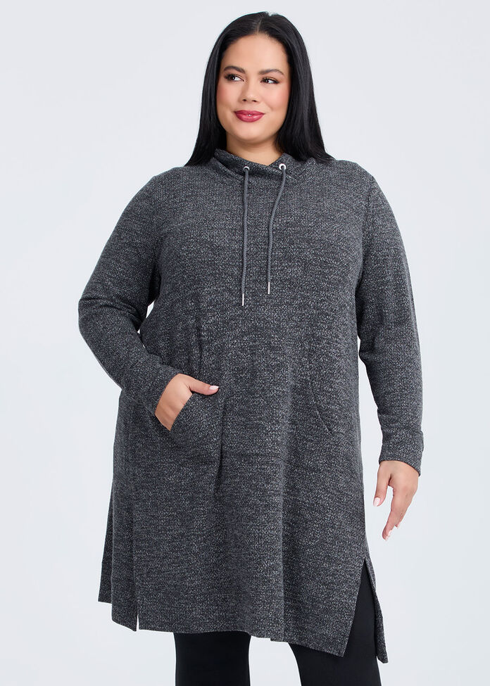 Cowl Pocket Dress, CHARCOAL MARLE, hi-res