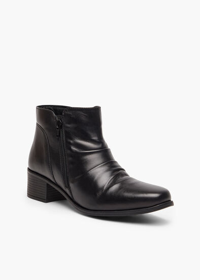 Leather Ruched Ankle Boot