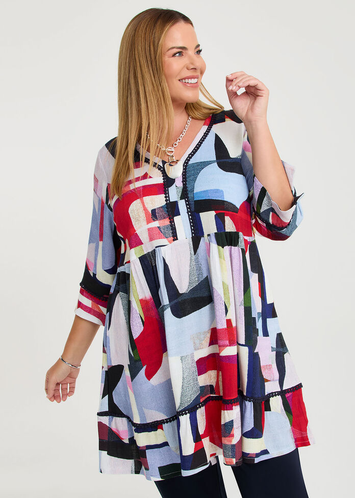 Abstract Natural Tier Tunic, PRINT, hi-res
