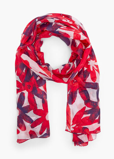Red Daisy Silk Scarf
