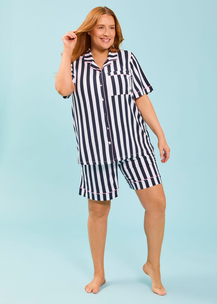 Modal Stripe Pyjama Short, , hi-res