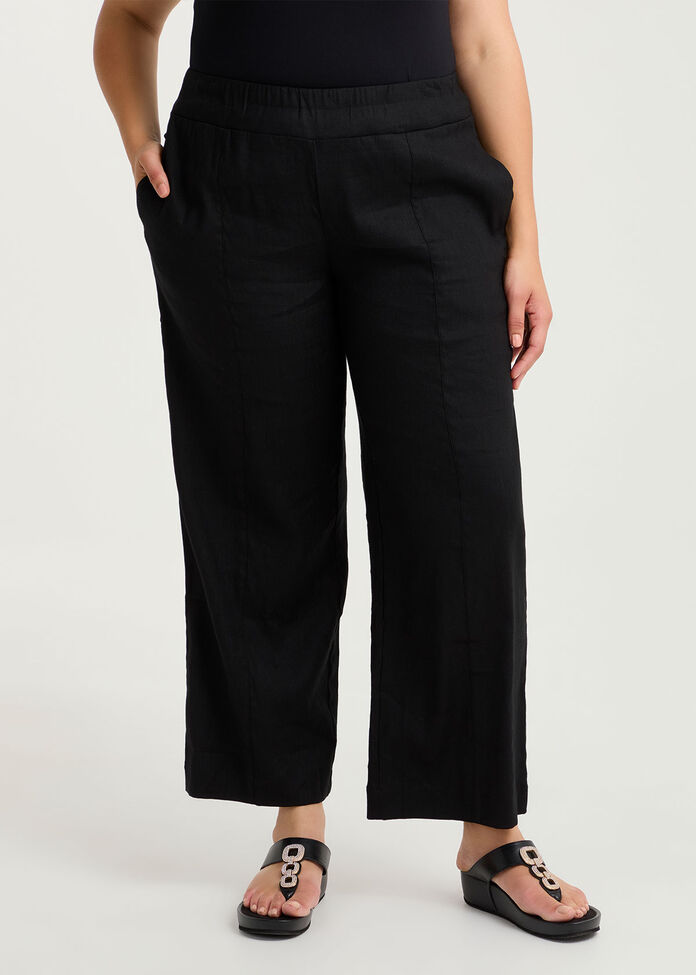 Stretch Linen Relaxed Wide Leg Pant, , hi-res