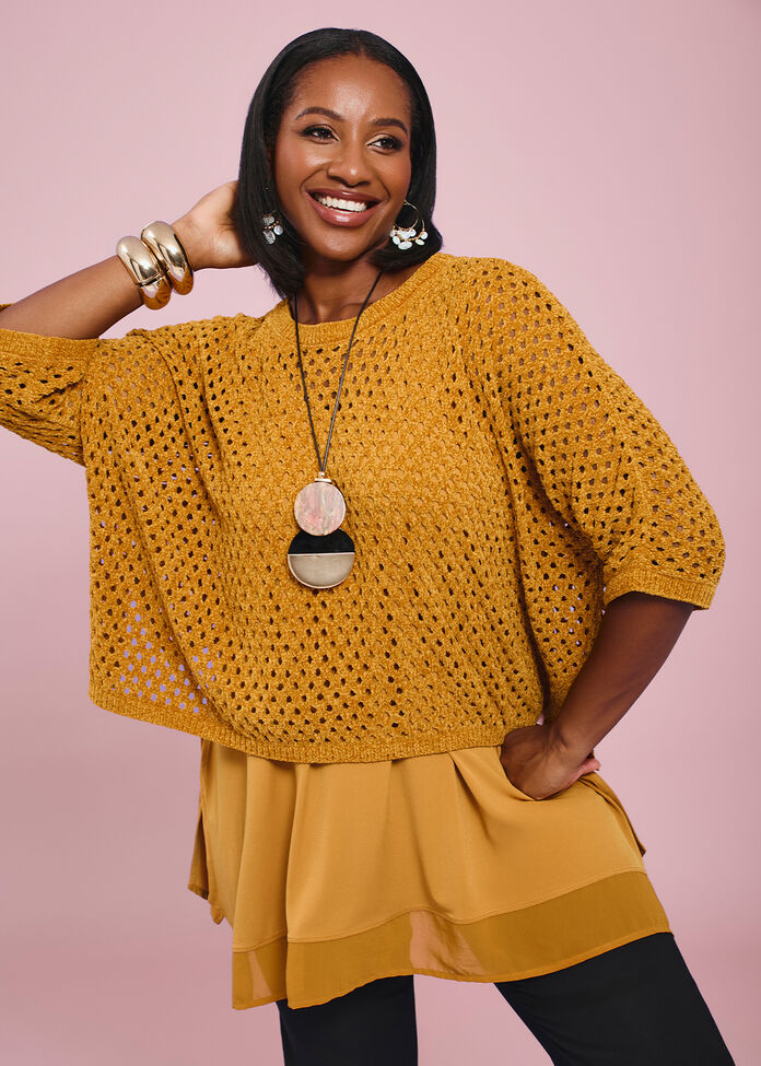 Chenille Pointelle Knit Jumper, , hi-res