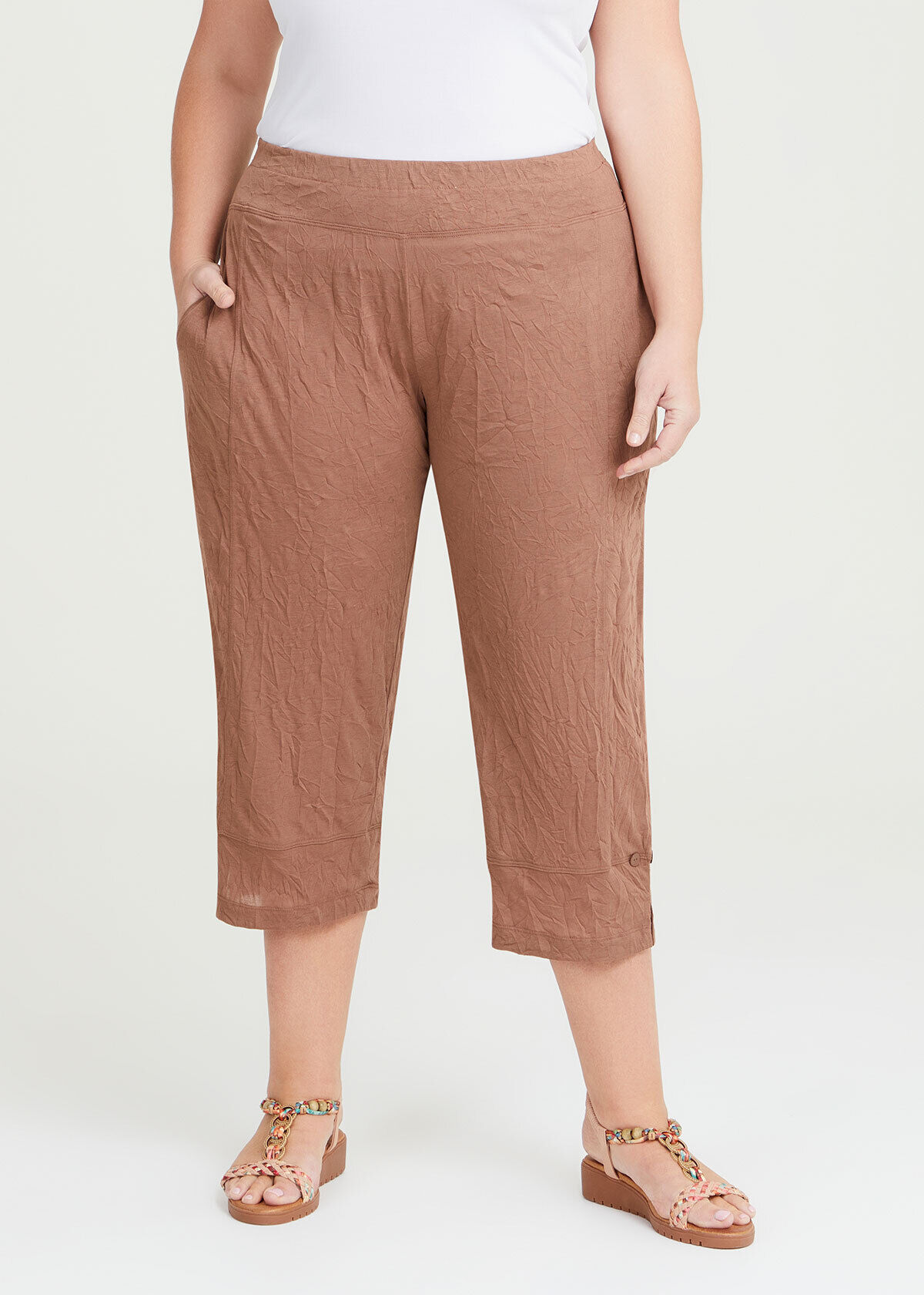 Shop Plus Size Everyday Crushed Crop Pant in Brown Sizes 12 30