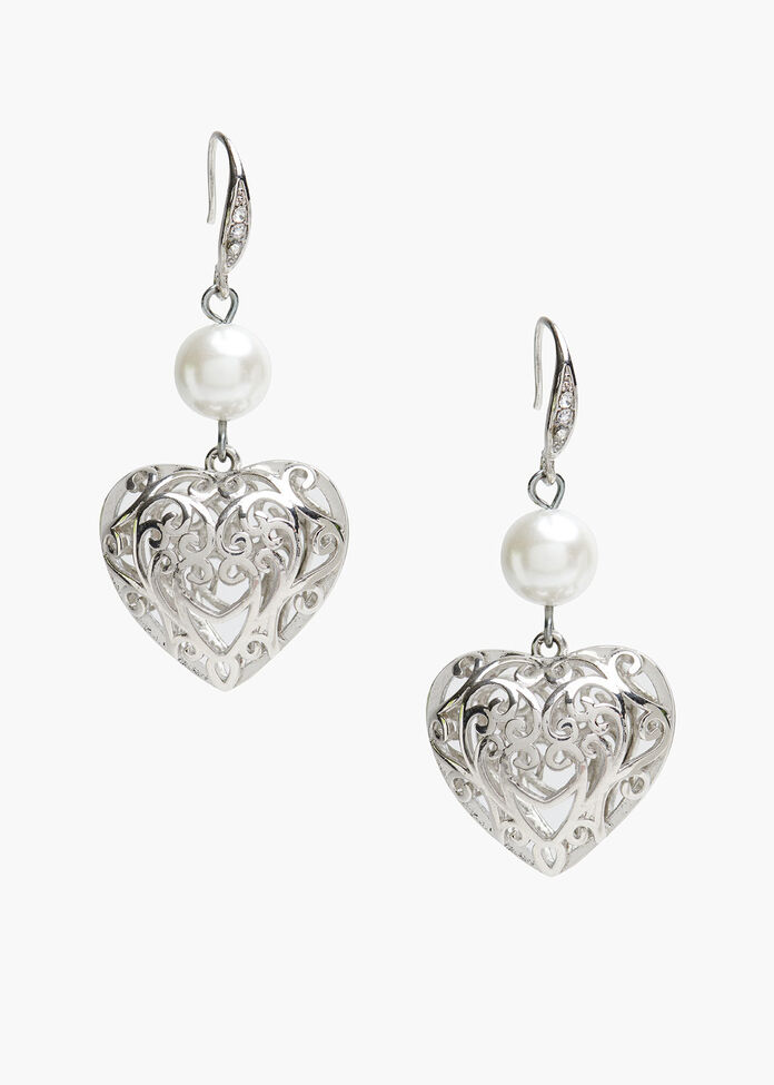 Pearl Heart Earrings, , hi-res
