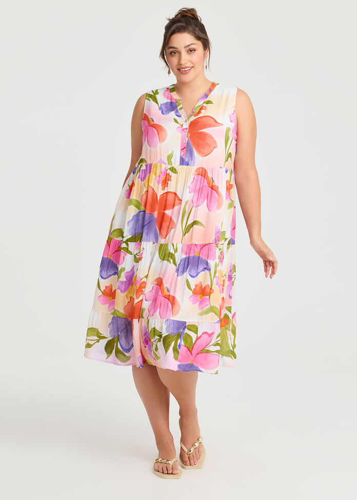 Natural Watercolour Blooms Dress, , hi-res