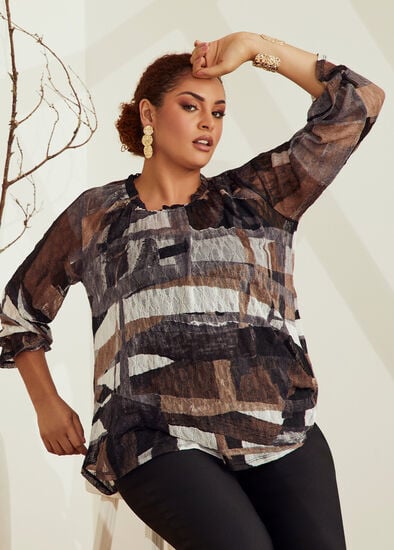 Plus Size Abstract Lace Mesh Top