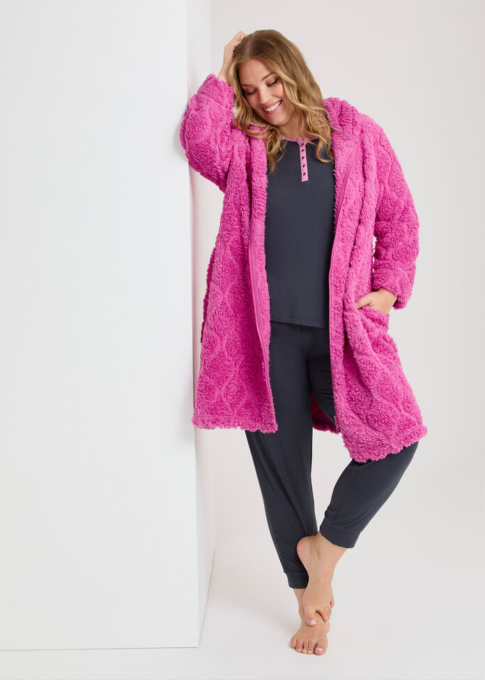 Plush Hooded Zip-up Robe, , hi-res