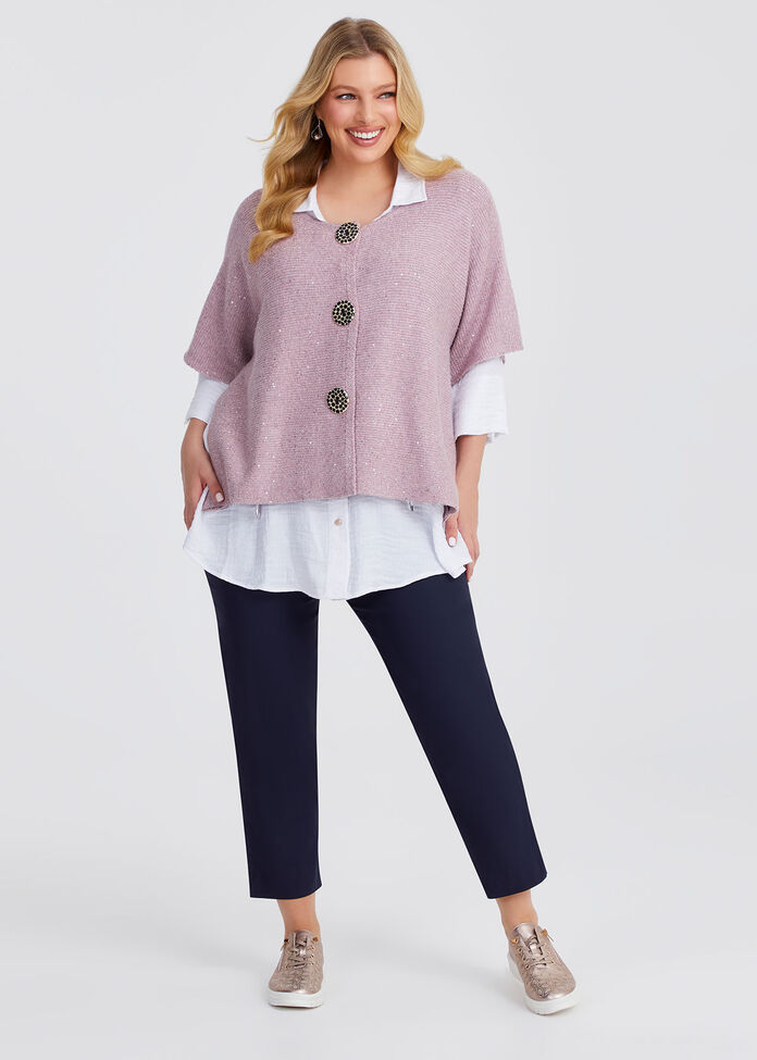 Sparkle Rib Knit Button Cardigan, , hi-res