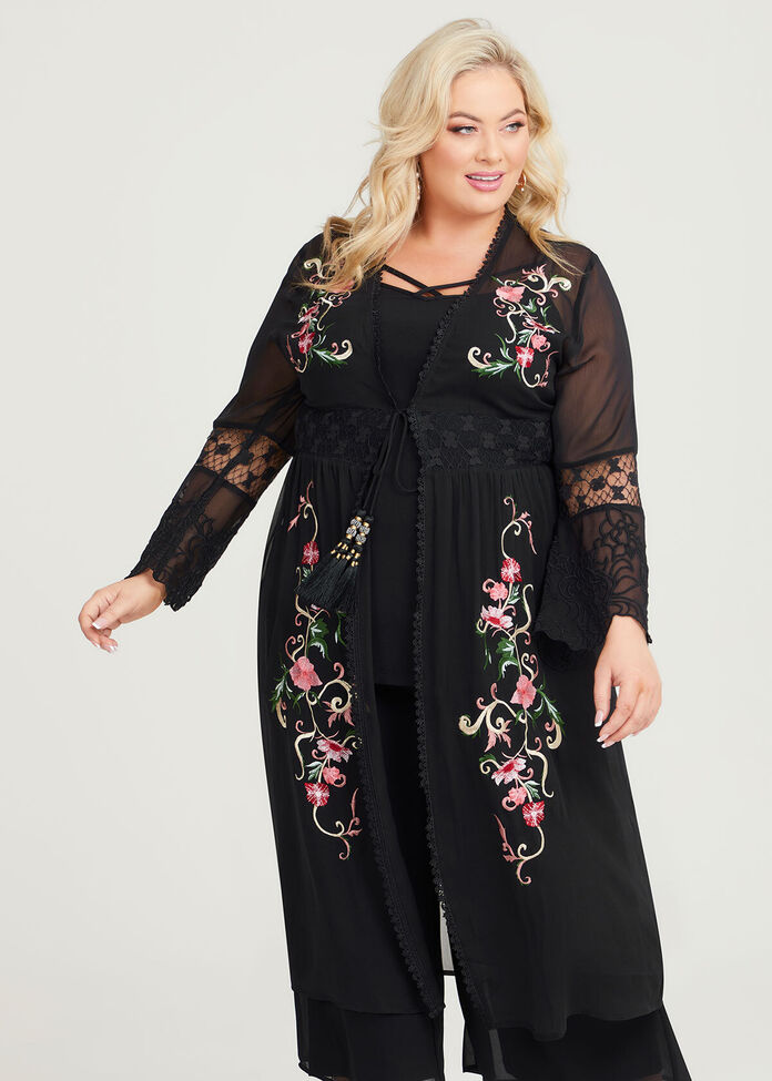 Floral Embroidery Event Kimono, , hi-res