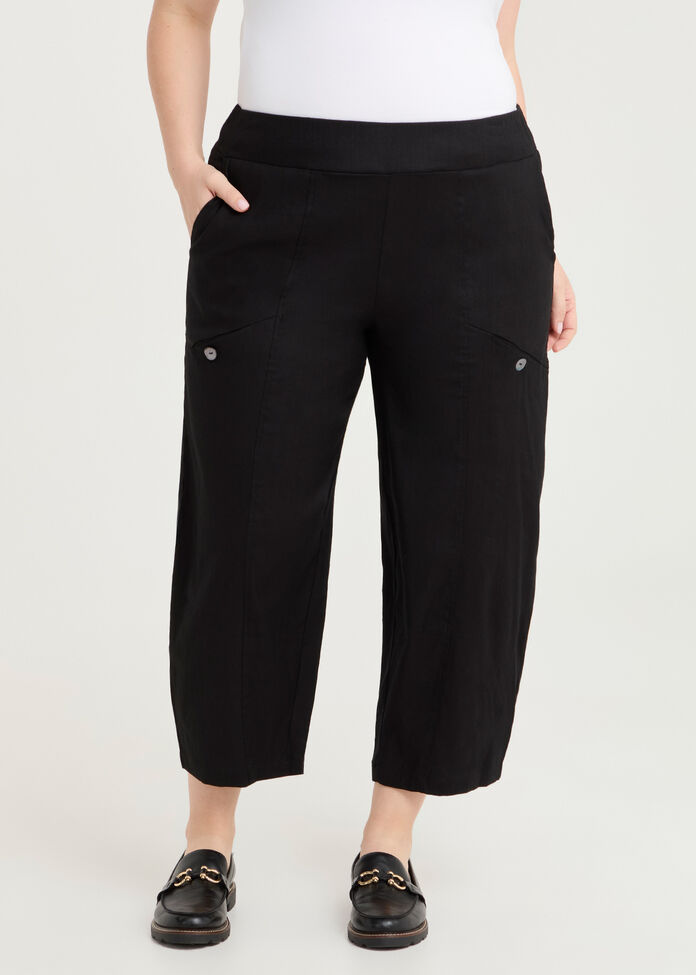 Stretch Linen Lantern Crop Pant, , hi-res