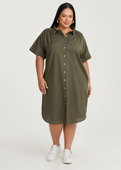 Plus Size Cotton Linen Shirt Dress