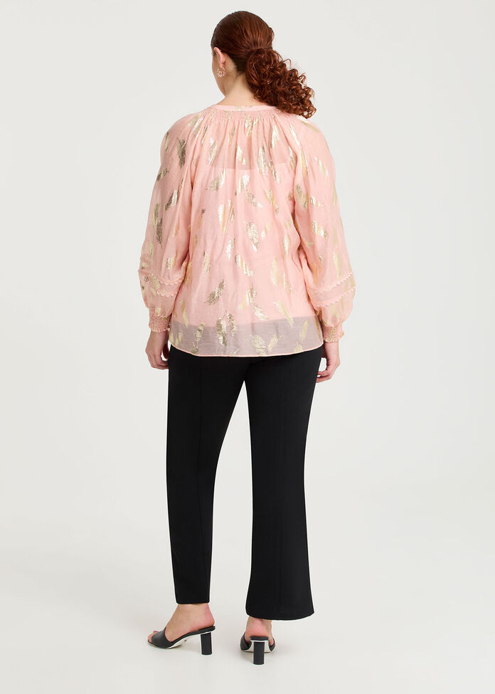 Gold Leaf Tencel Blouse, PEACH/GOLD, hi-res