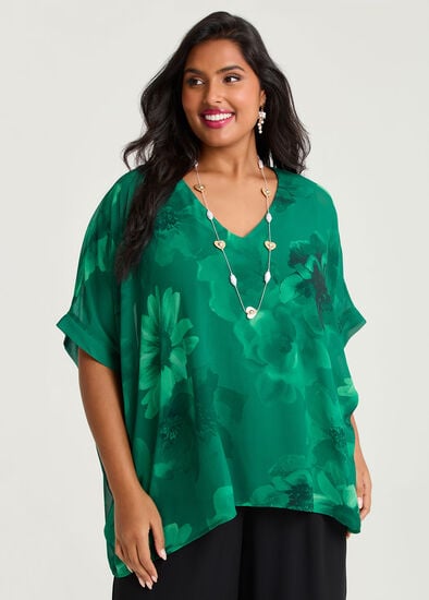 Plus Size Ruby Floral Chiffon Event Top