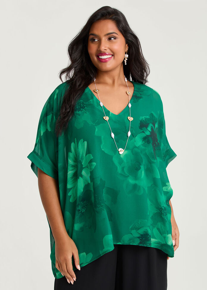 Ruby Floral Chiffon Event Top, , hi-res