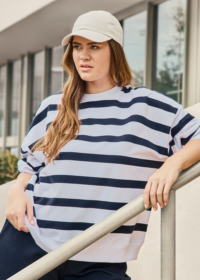 Cotton Linear Stripe Sweatshirt, , hi-res