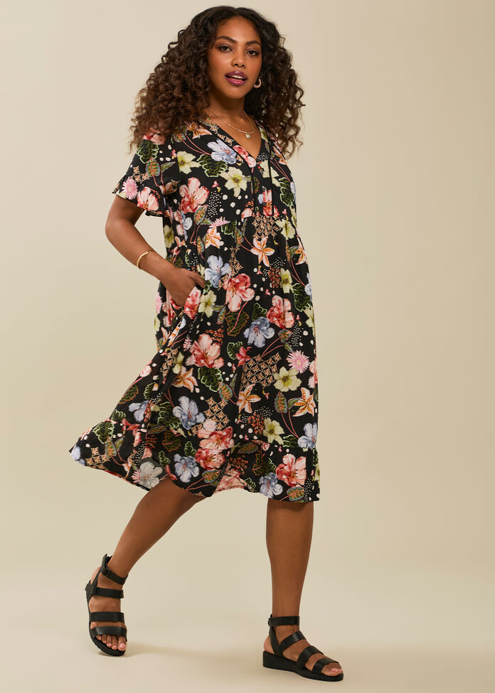 Natural Getaway Floaty Dress, PRINT, hi-res