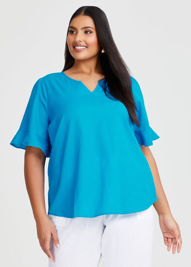 Plus Size Cotton Linen Flutter Sleeve Top