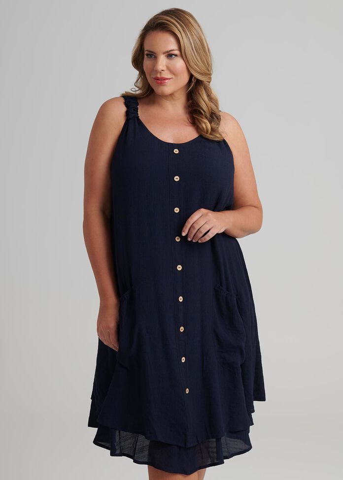 Sleeveless Button Dress, , hi-res