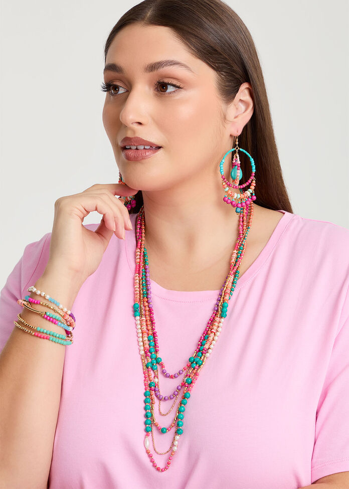 Beaded Big Hoop Earrings, , hi-res