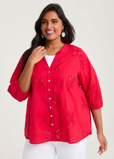 Plus Size Cotton Embroidery Flower Top