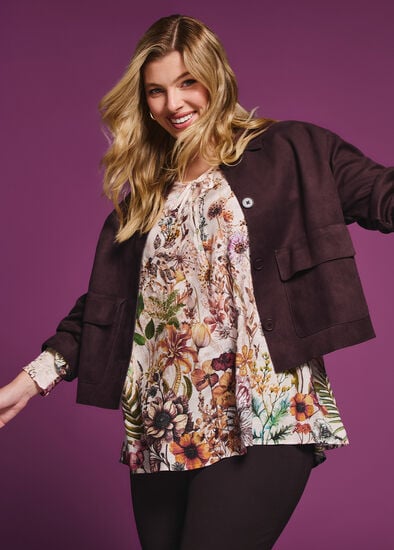 Plus Size Faux Suede Crop Jacket