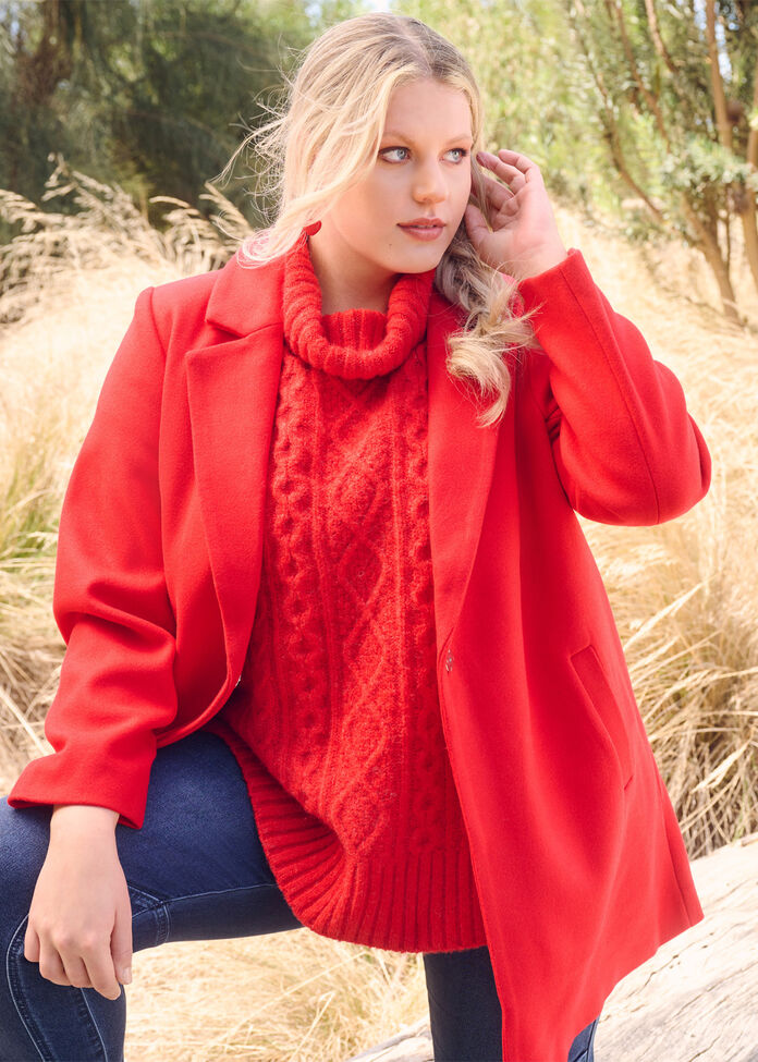 Shop Plus Size Wool Blend Coat in Red, Sizes 12-30