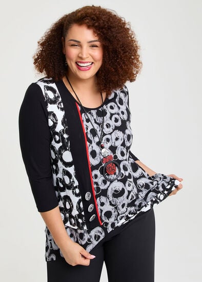 Plus Size Swirl Spliced & Foil Natural Top